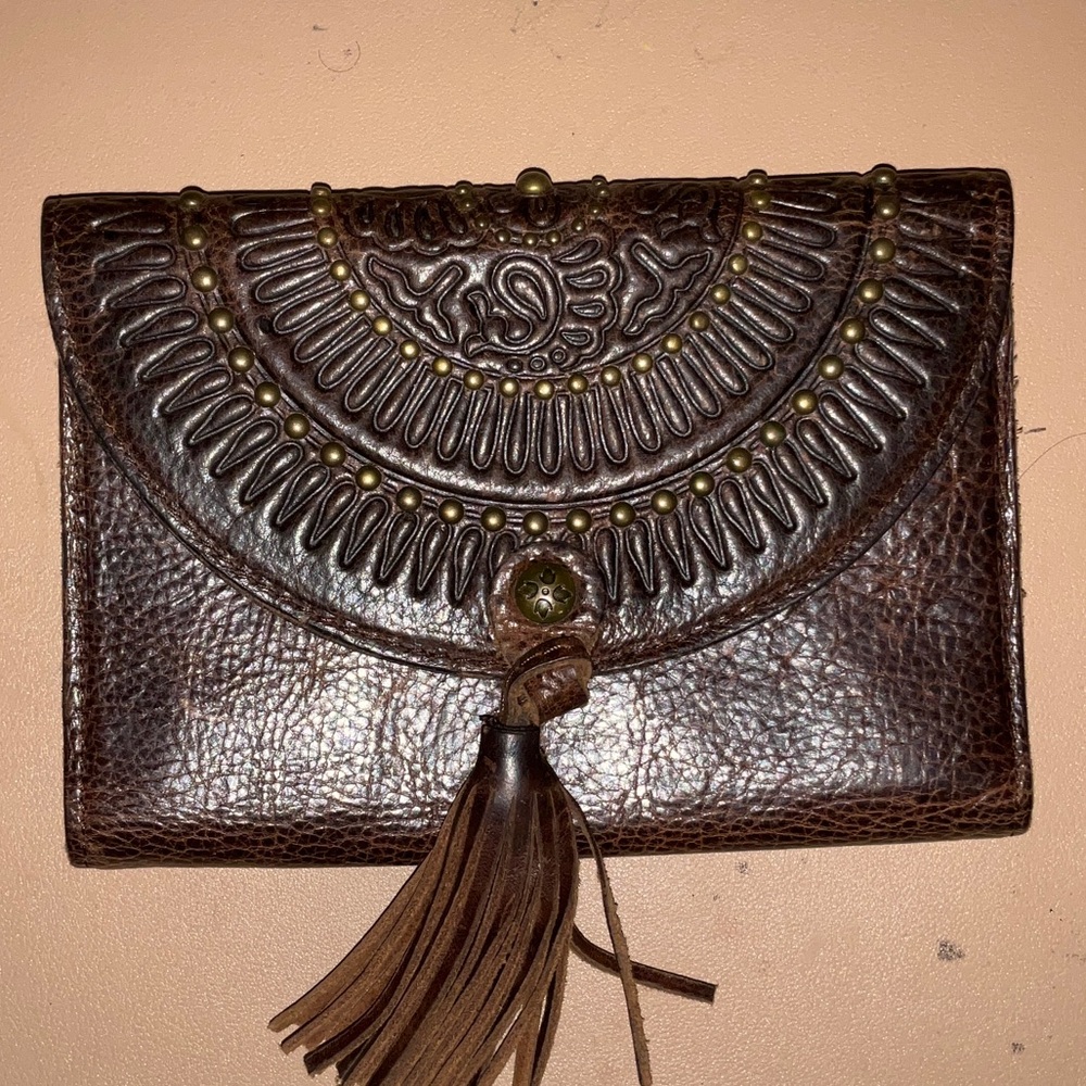 Patricia Nash Brown Leather Clutch with Tassel